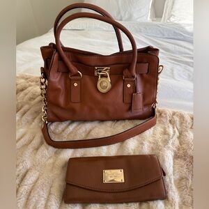 Michael Kors Tan Bag + Wallet with Gold Accents